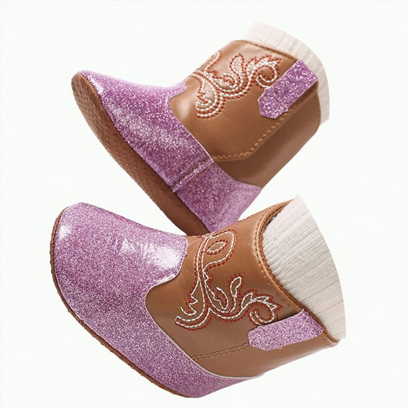 Gvdentm Girls Boots Toddler Cowboy Boots for Boys Girls Baby Cowgirl Boots Round Toe All Seasons(/Toddler)(Purple,5.5)