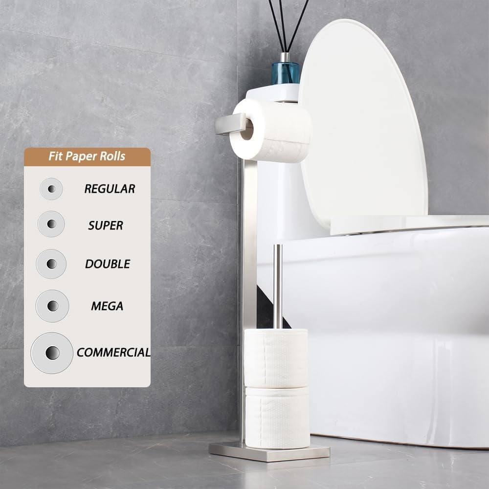 Standing Toilet Paper Holder Stainless Steel Brushed  Heavy Base