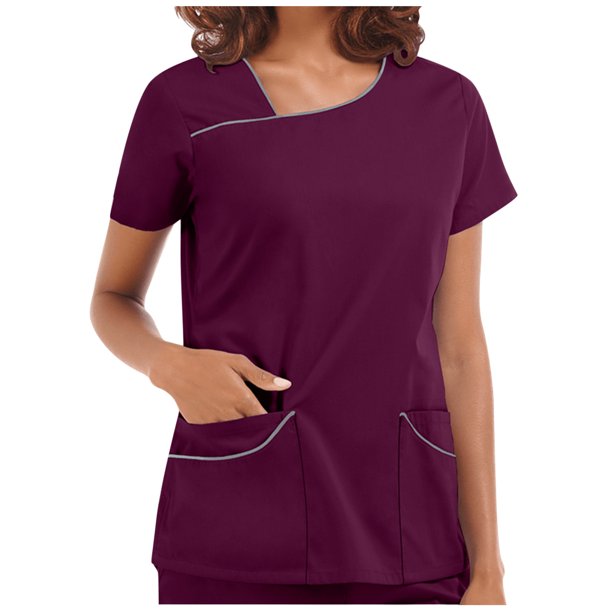 ICHUANYI Clearance Fashion Woman Short Sleeve V-Neck Solid Blouse Causal Pullover Pockets Tops(Purple, L) ICHUANYI WER2023080809469