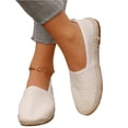 thumbnail image 4 of pwidon Women's Espadrille Flats Slip On Closed Toe Textured Glitter Linen Comfort Walking Casual Loafers White 6.5, 4 of 6