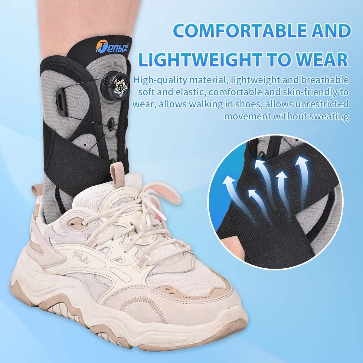 Tenbon Ankle Support Brace for Men and Women Adjustable Knob Ankle Brace for Plantar Fasciitis and Tendonitis - for Sports, Fitness, Injury Recovery, Sprain, 1PCS (Medium)