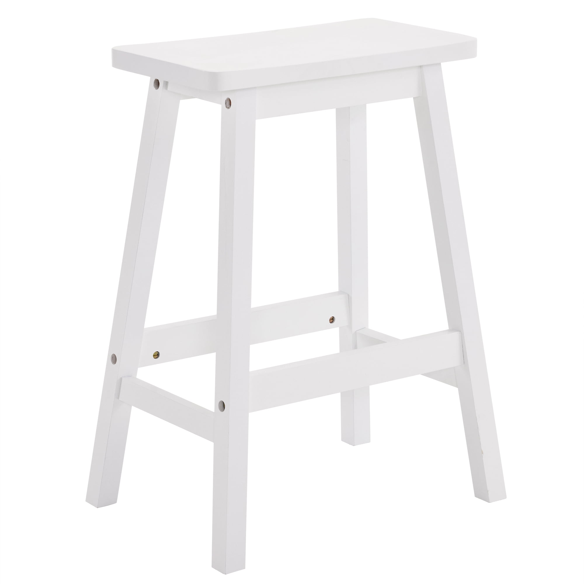 2pcs White Pine Wood Saddle Seat Bar Stools, Counter Height Stools with Foot Rests, Simple Style Seating for Kitchen Home Bar Den Outdoor Patio
