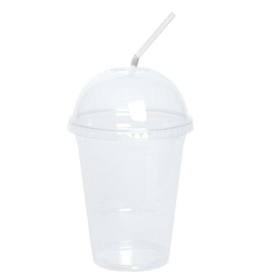 12oz Clear PET Plastic Cups with Dome Lid & Straw: 50 Sets