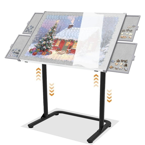 Jigsaw Puzzle Table with Drawers, Puzzle Board for Adults with Metal Legs, Adjustable Angle & Height, Gift for Birthday, 1500 Pieces