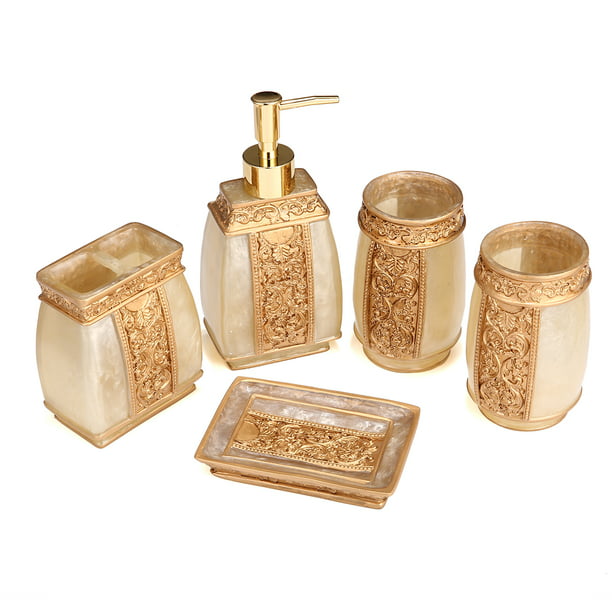 Vintage Golden Bathroom Accessories, Gold Bathroom Decor Set