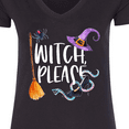 thumbnail image 4 of Inktastic Halloween Witch, Please Broom, Purple Hat, Spider and Snake Women's V-Neck T-Shirt, 4 of 5