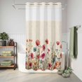 thumbnail image 6 of No Hook Shower Curtain, Pink Orange Teal Spring Floral Shower Curtains for Bathroom with See Through Top Window, Watercolor Botanical Summer Flowers Waterproof & Washable Bath Curtain Narrow 54"x78", 6 of 9