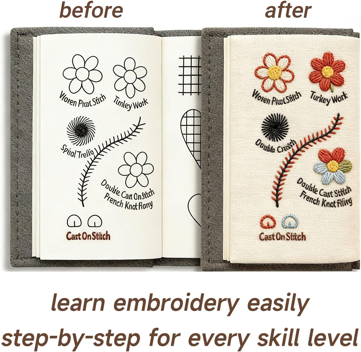 Upgraded Embroidery Stitch Book Kit, Advanced Embroidery Book Kit, DIY Embroidery Stitch Bo-ok kit with Multiple Sewing Kit, 108 Pattern for DIY and Sew Enthusiast