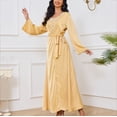 thumbnail image 5 of ICHUANYI Womens Muslim Dress Solid V Neck Long Sleeve Dress Full Length Daily Casual Dress, 5 of 7