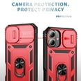 thumbnail image 5 of Military Grade Drop Impact for iPhone 16 Plus Camera Lens Slide Protection Case 360 Metal Rotating Ring Kickstand Holder Armor Shockproof Case For iPhone 16 Plus, Black+Red, 5 of 9