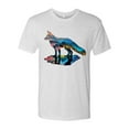 thumbnail image 2 of Wild Bobby, Trippy California Rainbow Neon Wolf Mountain Silhouette | Mens Animal Lover Premium Tri Blend T-Shirt, Heather White, Small, 2 of 4
