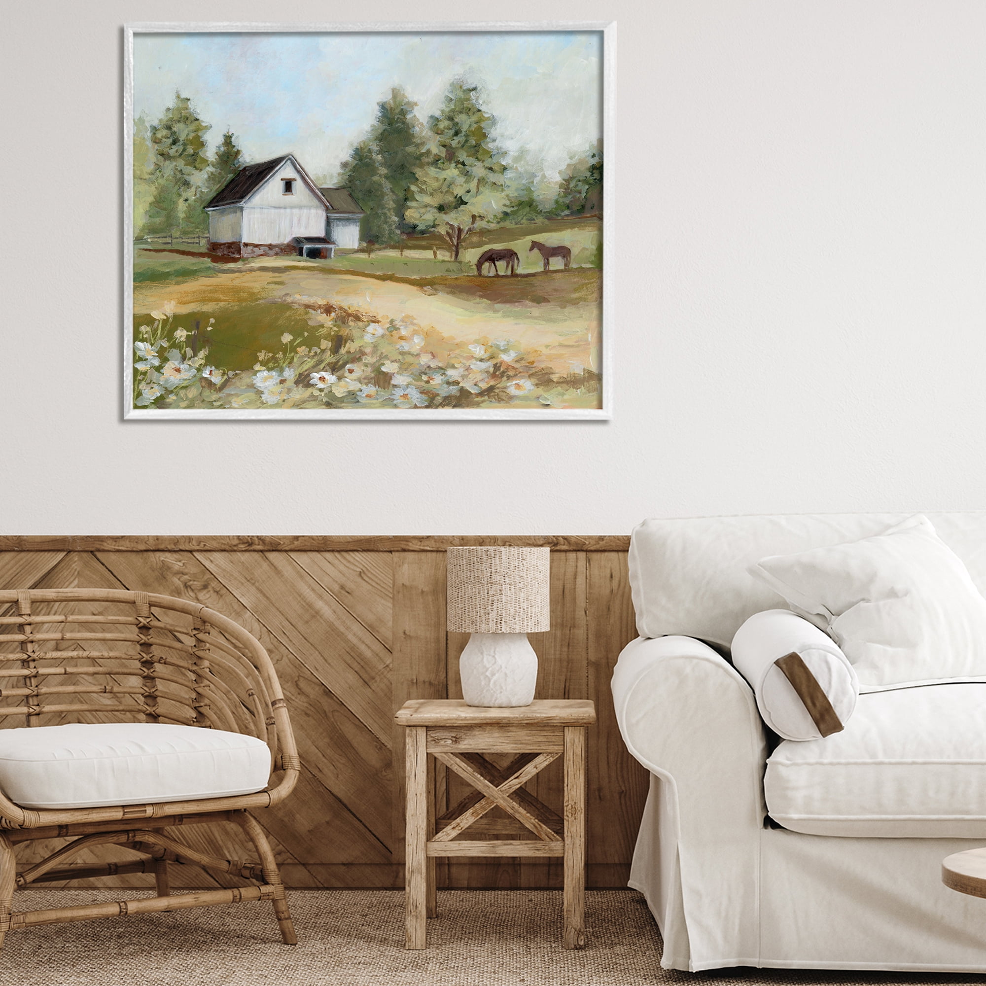 Stupell Industries Barn Field Landscape White Framed Giclee Art, design by Susan Winget