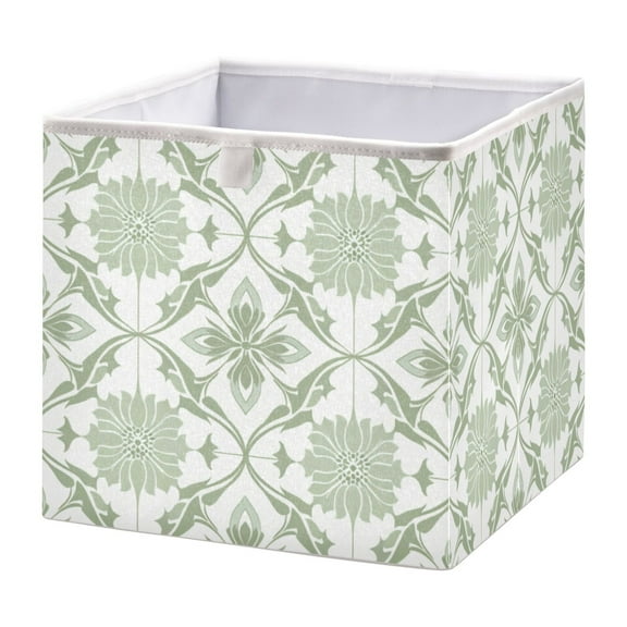 Cabinet Storage Basket 11.02x11.02x11.02 Inches Storage Box Foldable, Storable and Easy to Assemble ，Open Home Storage Bins ，Closet Storage Bins Green Pattern