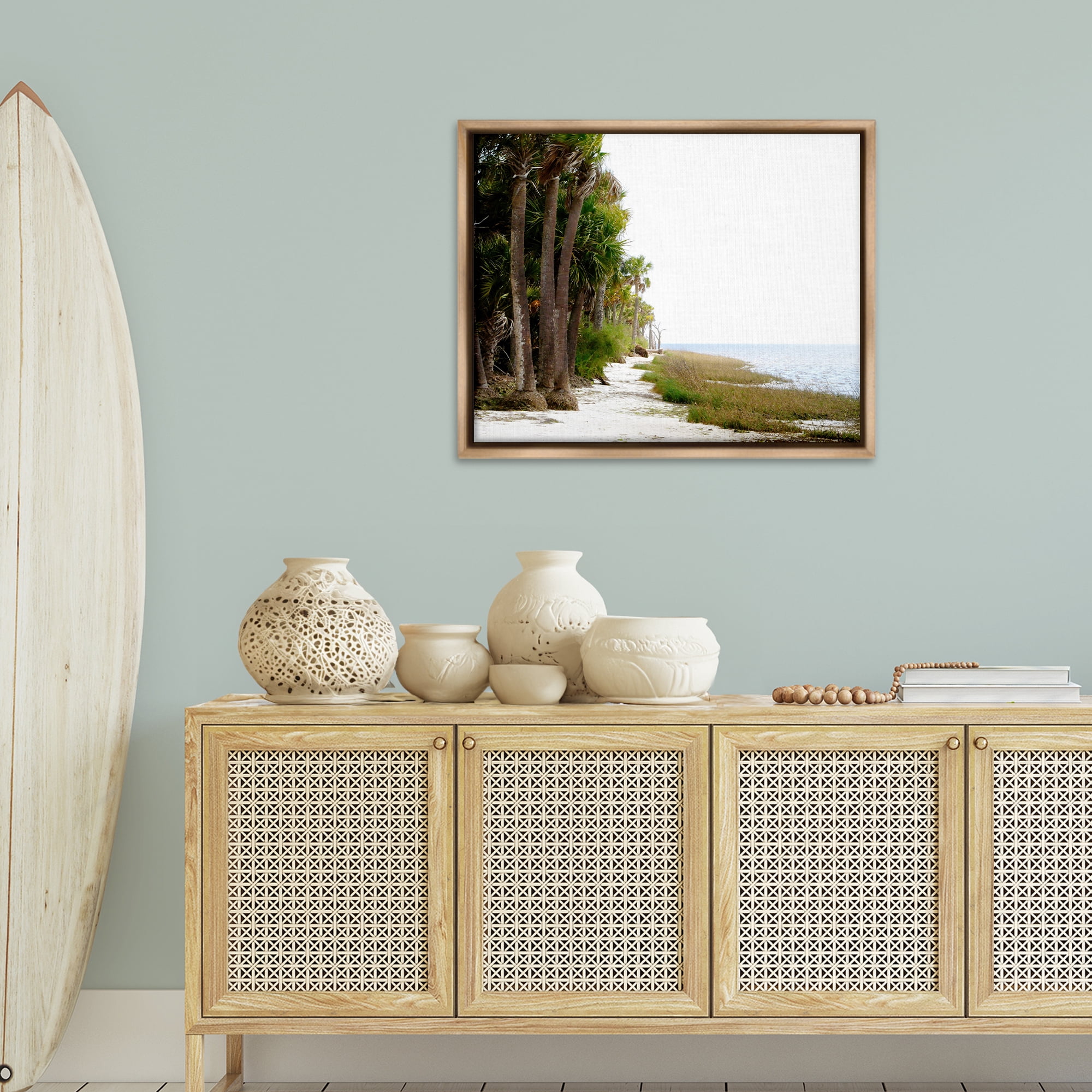 Stupell Industries Palm Beach Path Landscape Photography Brown Floater Framed Canvas Art Print Wall Art, 31 x 25
