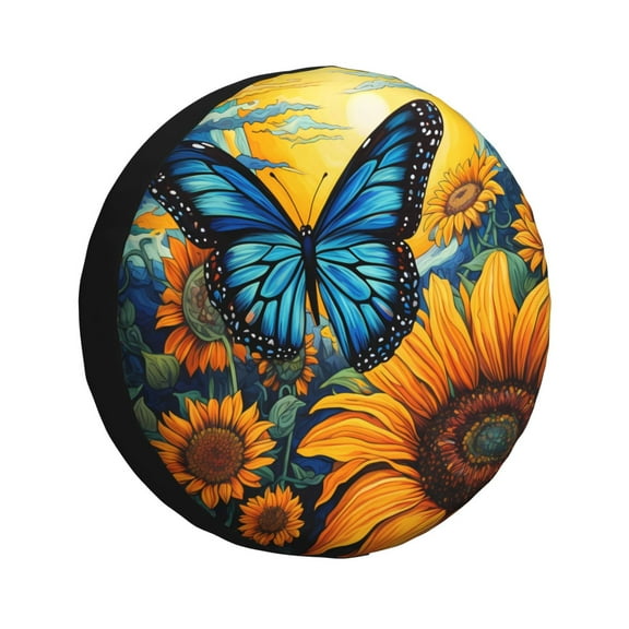 Naloa Colorful Cloud Butterfly Sunflower PVC Leather Spare Tire Wheel Cover for Car Truck SUV Camper Trailer Universal Fit many size14 inch