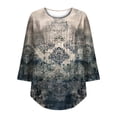 thumbnail image 4 of Levmjia Womens Tops Fashion 3/4 Sleeve Pleated Tunic Casual Blouse Round Neck Printed Polyester Shirt Loose Fit Comfortable Vacation, 4 of 7