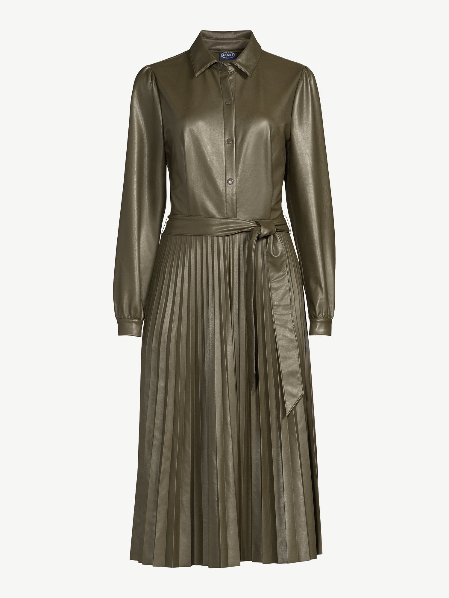 Scoop Women's Faux Leather Pleated Midi Dress, Sizes XS-XXL - Walmart  Business Supplies