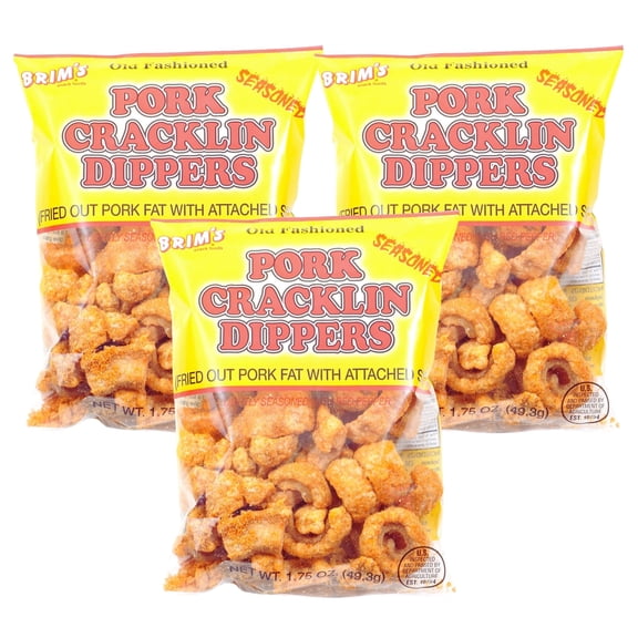 Pork Cracklin Dippers Seasoned with Red Pepper Seasoning 1.75oz Bags Chips for Home Kitchen Party Favor Picnic Movie Night Delicious Crispy Savory Chicharrones Snack Foods Gift Supplies - Pack of 3