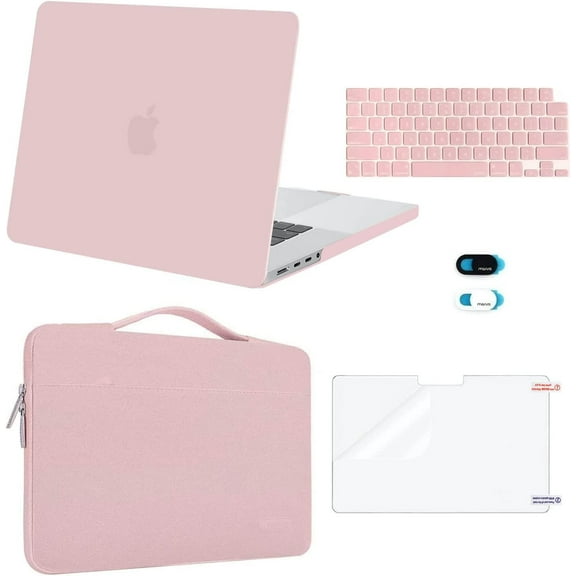 Mosiso Compatible with MacBook Pro 16 inch Case 2024 2023 2022 2021 M4 M3 M2 M1 A3403 A3186 A2991 A2780 A2485 Pro Max Chip, Hard Case&Sleeve Bag&Keyboard Skin&Webcam Cover&Screen Film, Rose Quartz