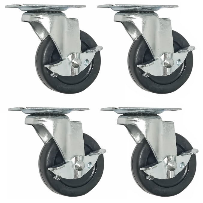 4Pcs Heavy Duty Casters Set 3in Swivel Wheels Caster Lock Brake Non Skid No Mark 