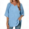 thumbnail image 3 of Sentmoon T-Shirts Chemises pour Femmes Hauts d'Entraînement pour Femmes Haut à Col en V pour Femmes Haut en Lin pour Femmes avec Col Rassemblé Décontracté pour Usage Quotidien Décontracté TTG, 3 of 9