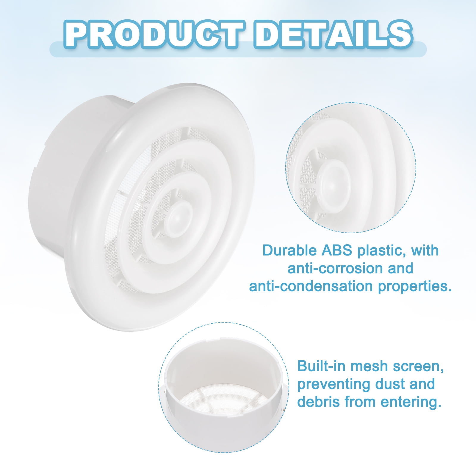 Uxcell 4 Inch Round Air Vent Cover, ABS Louver Air Diffuser Ceiling Vent Covers, White