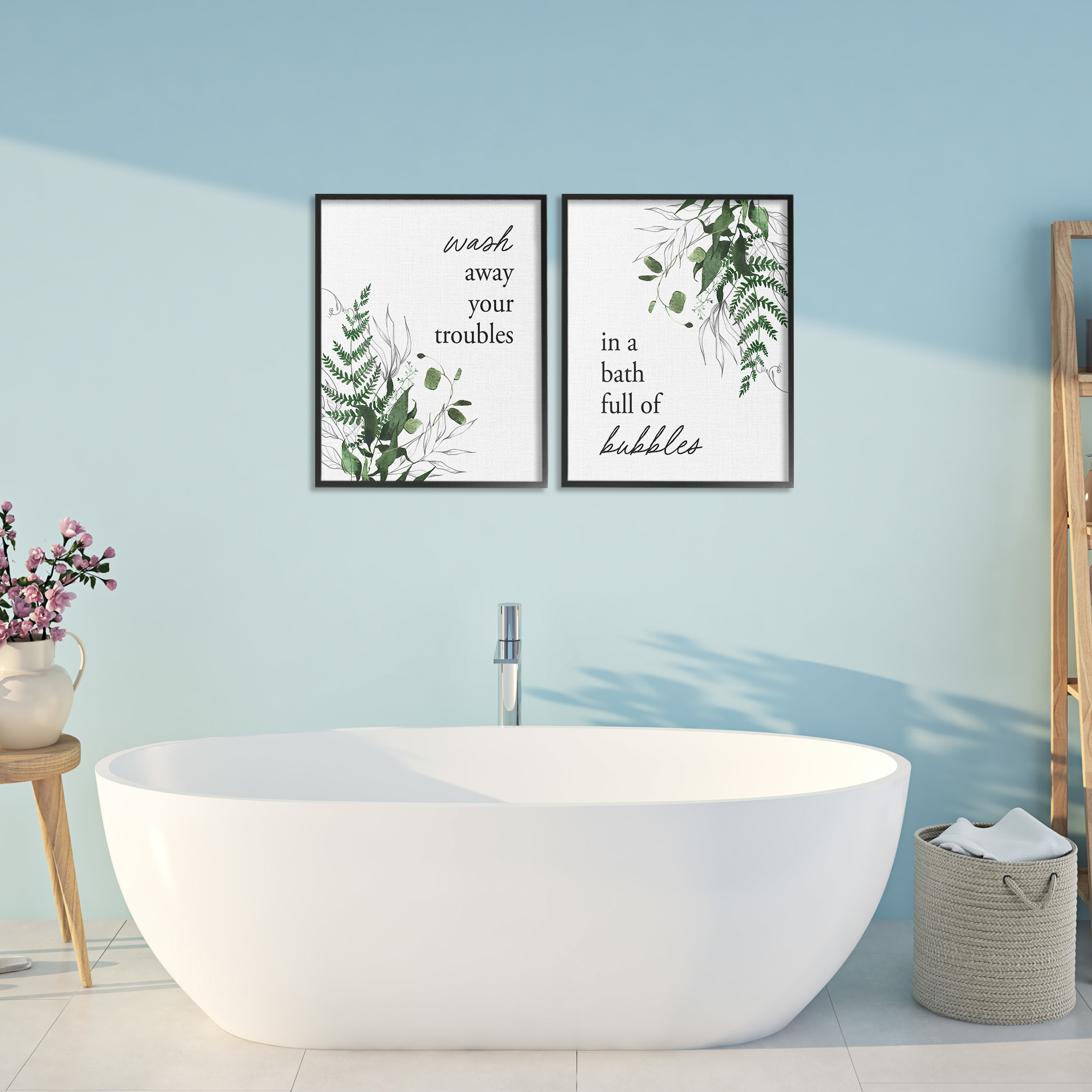 Bubble Bath with Forest Foliage 2 Piece Black Framed Giclee Art Set, design by Lettered and Lined