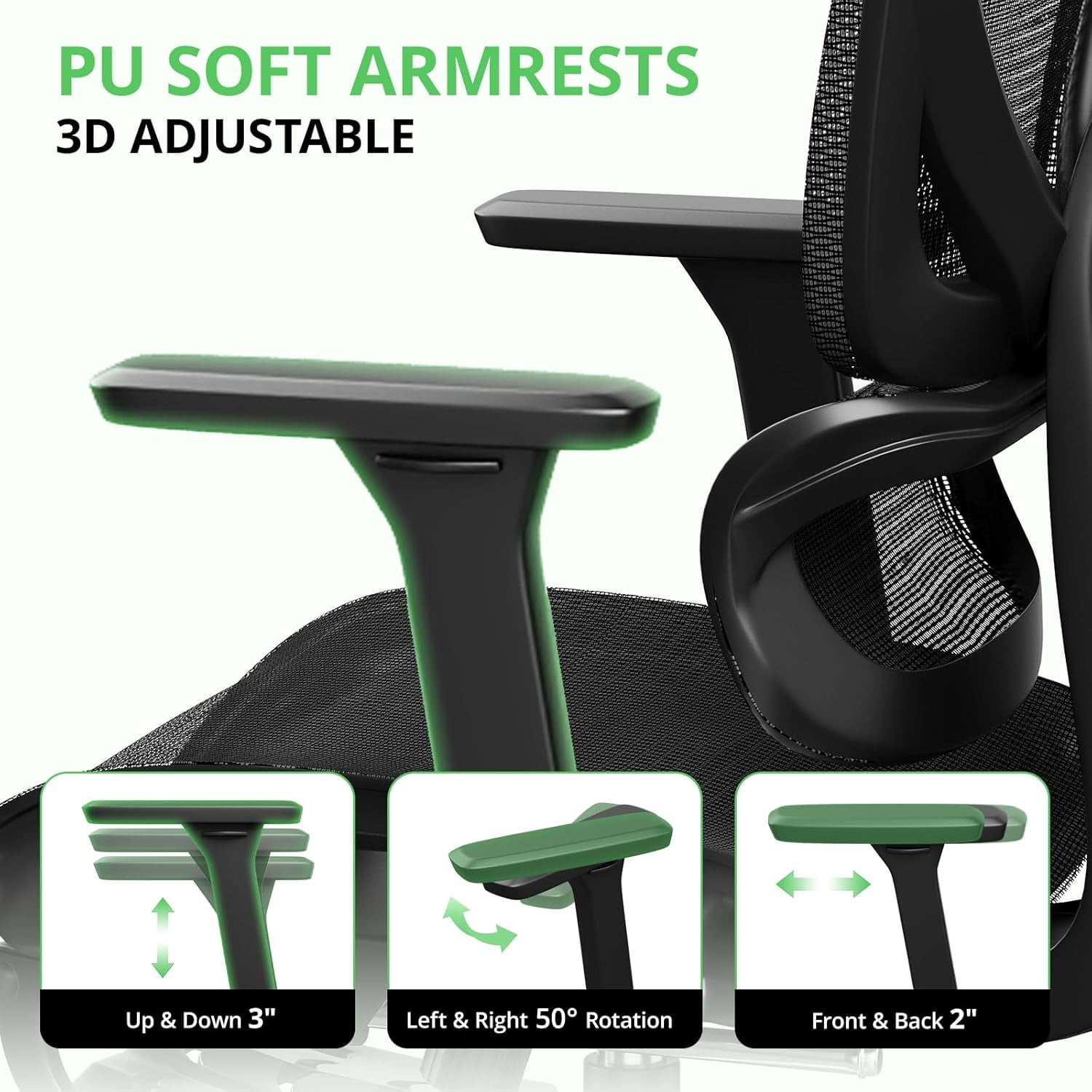 SELOOYE Ergonomic Office Chair with Footrest, Mesh Desk Chair with 135° Recline, Adjustable Lumbar Support, 3D Armrests and Headrest, Swivel Computer Chair for Home Office