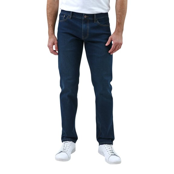 IZOD Men's Saltwater 5 Pocket Straight Fit Stretch Denim Jean US, Waist Inseam, 30, 30, Regular, Regular, Dark Blue