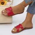 thumbnail image 3 of Red Sandals for Women Fashion Flat Slide Sandals, Square Open Toe Slip On PU Leather Slides Footwear - Mules Women's Sandals for Beach Shopping Dressy 8.5, 3 of 5