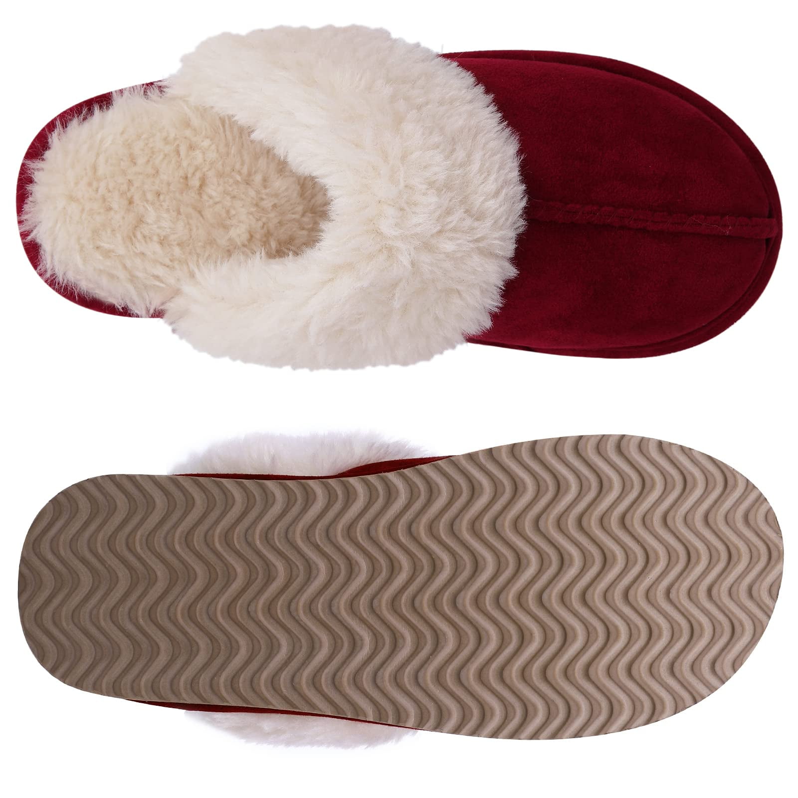 Comfort Fuzzy Plush Lining Slip On House Shoes,Winter Slippers Indoor Fur  Warm Shoes, Couple Wool Slipper Home Floor Shoe Brown US 8.5-9.5