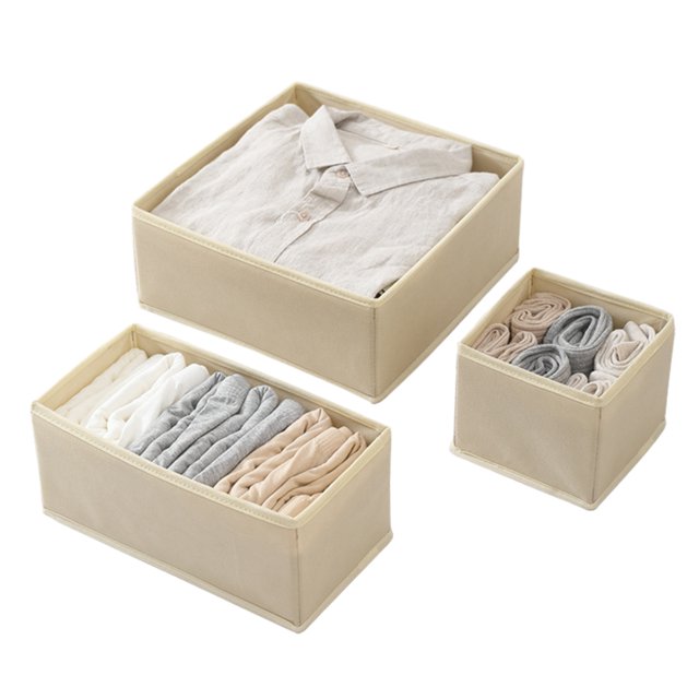 Laklulu Paquete de 3 cajas de almacenamiento de tela plegables, organizador de cajones, cestas de tela, contenedores, divisores para ropa, ropa interior, sujetadores, calcetines