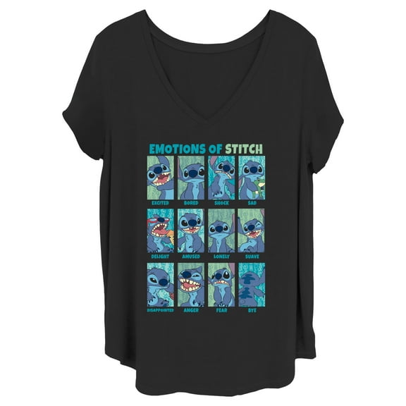 Junior's Lilo & Stitch Emotions of 626 Graphic Tee Black 3X