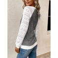thumbnail image 6 of Women'S Solid Color Lace Trim Long Sleeve T-Shirt Round Neck See Through Casual Elegant Top Black & White XL, 6 of 7