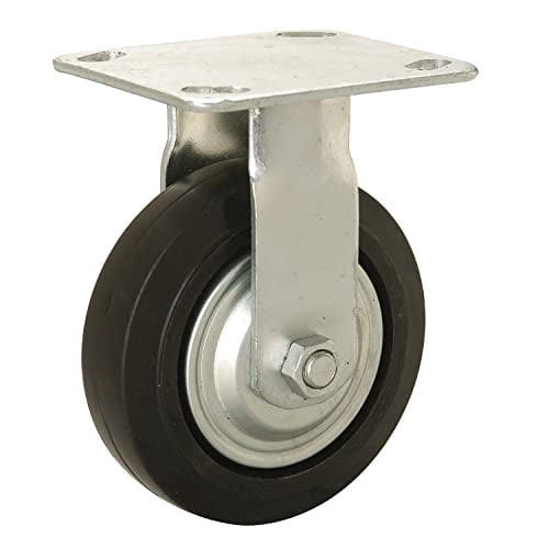 Global Industrial Heavy Duty Rigid Plate Caster 5"" Mold-on Rubber Wheel 350 lb.
