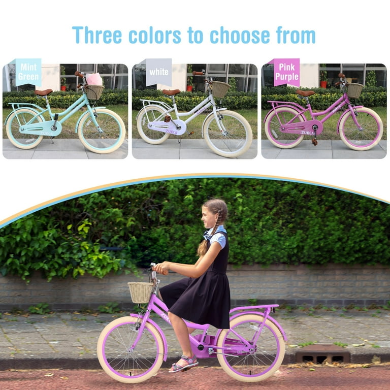 Bike with Basket for 7 10 Years Old Kids Low Frame Height Bicycle with 20 Inch Wheel for Outdoor No Training Wheels Included Purple Walmart
