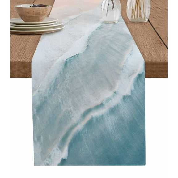 Beach Coastal Table Runner Blue Nautical Summer Ocean Seaside Tablerunners 13 x 60 Inch, Table Decorations Tabletop Scarf for Summer Gathering Holiday Farmhouse Kitchen Dining Decor