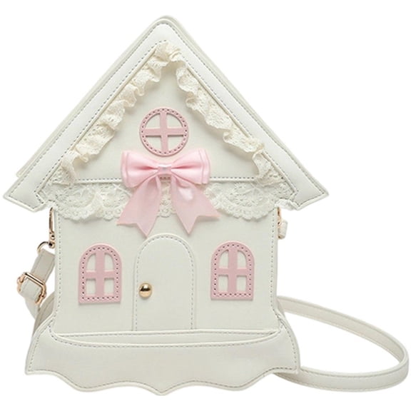 Hsqqdc Lolita House Shaped Shoulder Bag, Pearl Chain Adorable Handbag for Casual Daily Use