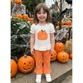 thumbnail image 3 of Baby Girl Halloween Outfit Pumpkin Ruffle Short Sleeve Tops Dot Print Bell Bottoms Flared Pants Set Toddler Summer Fall Clothes 6M-4Y, 3 of 10