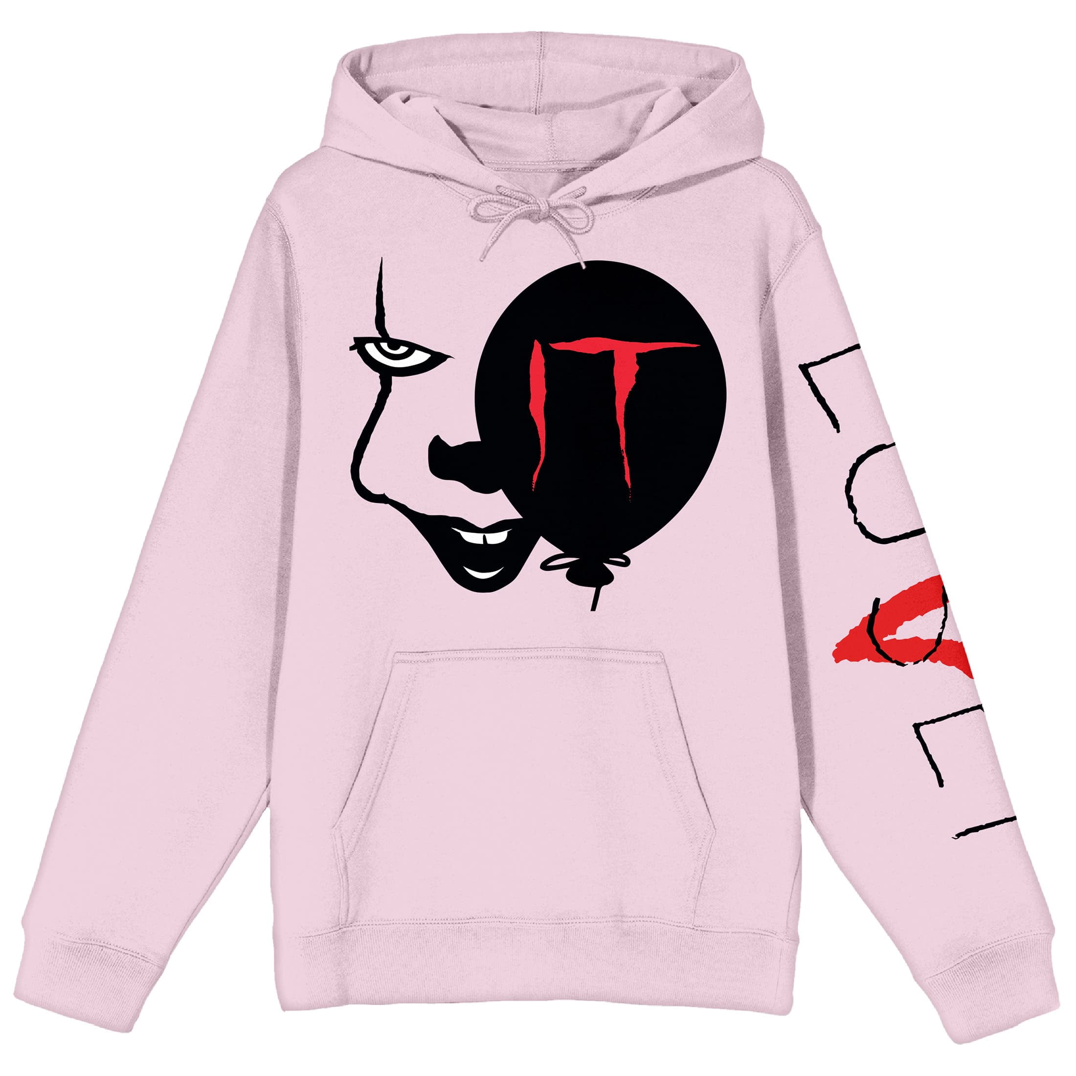 It Chapter 2 Pennywise Face & Balloon With Loser Sleeve Long Sleeve Cradle Pink Men's Hooded Sweatshirt-Medium