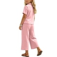 thumbnail image 6 of Amidoa Girls 2 Piece Outfits Summer Clothes Solid Color T Shirt Cute Ruffle Sleeve Short Sleeves Casual Pants Kids Clothing Sets Pink Size 6, 6 of 9