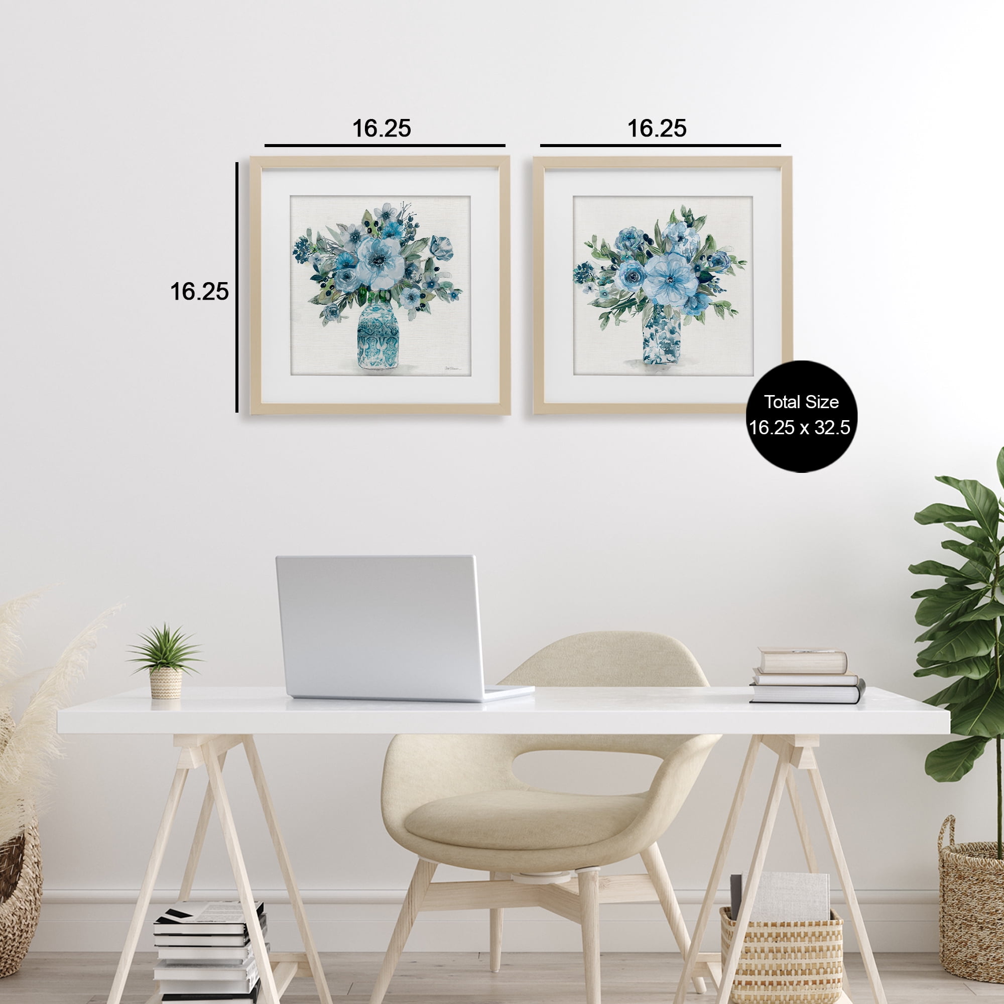Stupell Industries Pastel Blue Floral Vase Arrangements 2 Piece Birch Framed Print Under Glass Set, design by Carol Robinson