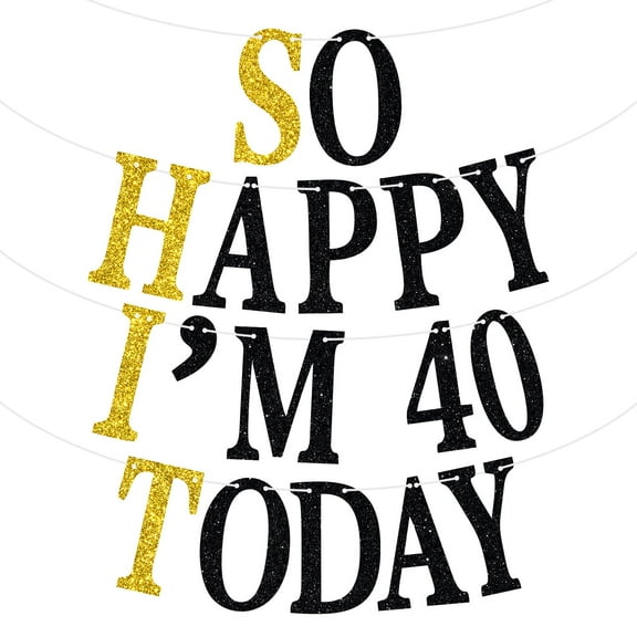 So Happy I'm 40 Today Banner, Funny 40th Bunting Sign for Men Women, Cheers to 40 Years, Happy 40th Birthday Party Decorations Supplies,Black and Gold Glitter