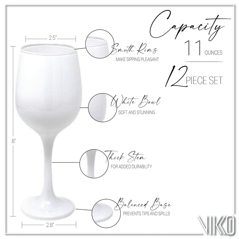 Madison dcor Glossy White Colored Red Wine Glasses | Beautiful Soft White Glasses Thick and Durable Dishwasher Safe 11 Ounce Cup Set of 6 Stunning