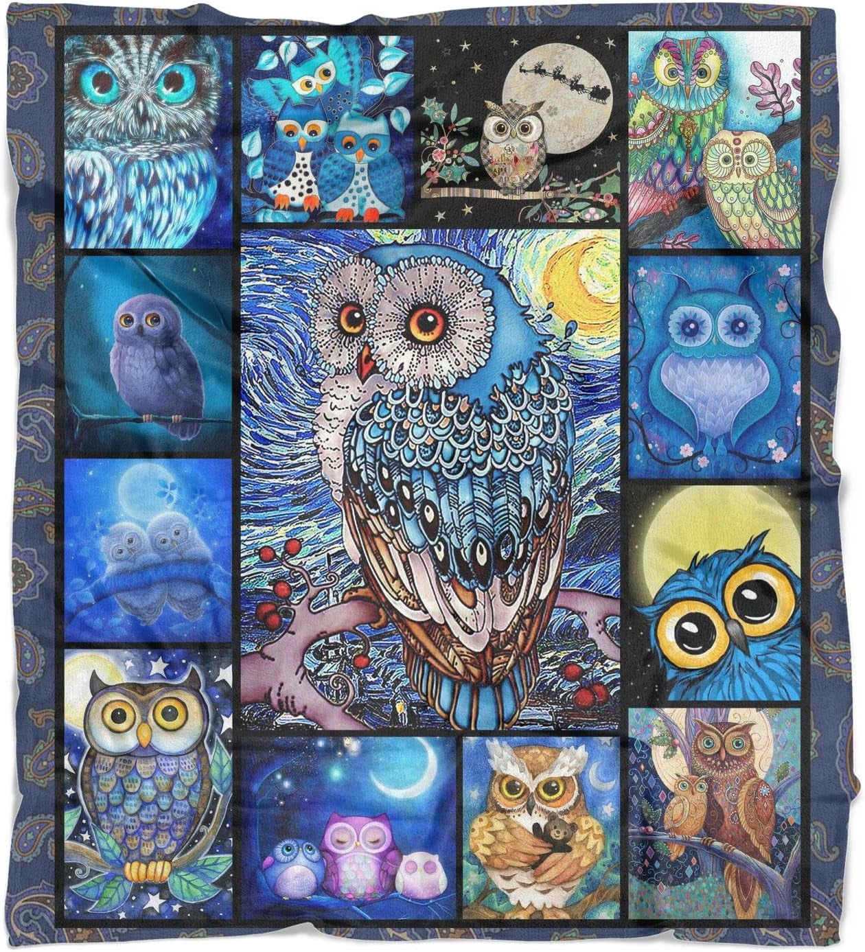 Owl Blanket for Adults Warm Soft Micro Flannel Blanket for Bed/Sofa/Travel/Living Room 50x60 Inch