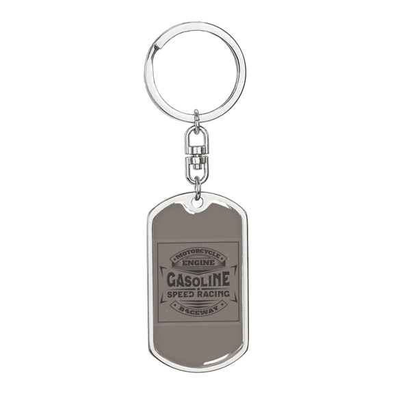 Gasoline Speed Racing Biker Stainless Steel or 18k Gold Premium Swivel Dog Tag Keychain