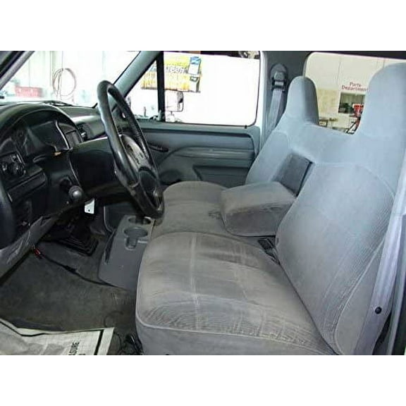 F215 1993-1998 Truck Regular, XCab and Crew Cab Front Solid Bench Seat with Molded Headrests and Integrated Center Armrest. In Gray Velour