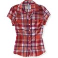 thumbnail image 1 of Aeropostale Camisa con botones a cuadros para mujer, naranja, pequeña Aeropostale  Camisa con botones, 1 of 1