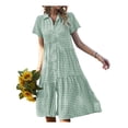 thumbnail image 2 of VISgogo Vestido camisero con botones para mujer, casual, manga corta, estampado a cuadros, vestido midi de línea A VISgogo  moda, 2 of 9