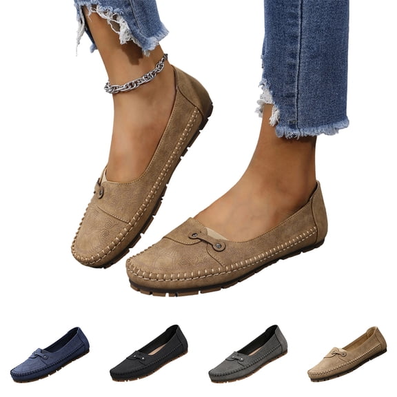 Women's Leather Soft-Soled Non-Slip Shoes,Womens Leather Lightweight Slip on Flat Walking Shoes,Comfortable Wide Round Toe Loafers for Work, Travel, Shopping and Everyday Wear 44